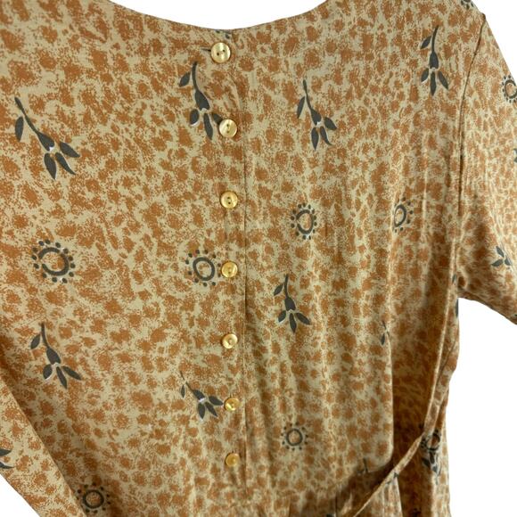 Pretty Pink Vintage Yellow Floral Short Sleeve Long Lightweight Dress Pockets L - Picture 3 of 6